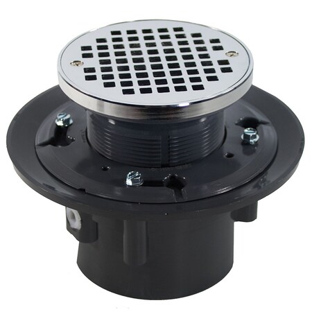 Jones Stephens 4in. Heavy Duty PVC Drain Base with 3-1/2in. Plastic Spud and 5in. Chrome Plated Strainer with Ring D49235